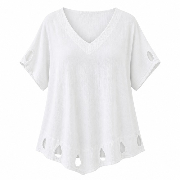 Cottonways Tops - Cottonways White Gauze Cotton V-Neck‎ Tunic Top Handkerchief Hem Size 4X Womens